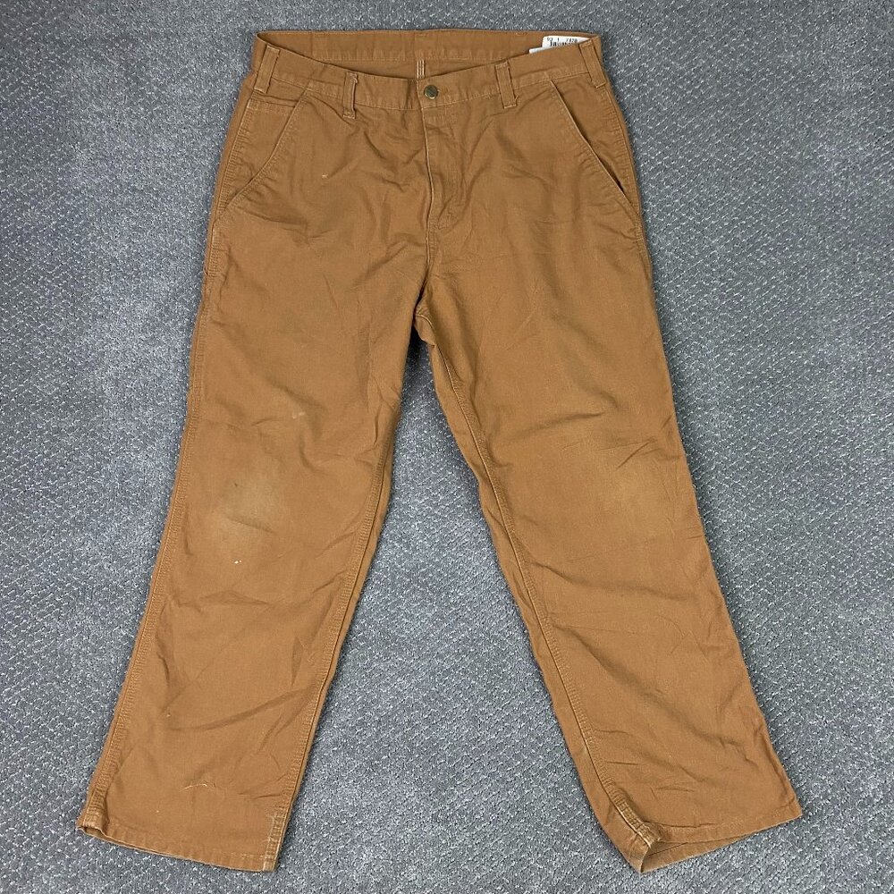 Distressed Carhart Dungaree Fit Canvas Pants Men's 36 x 30 Fits 38 x 29 Brown